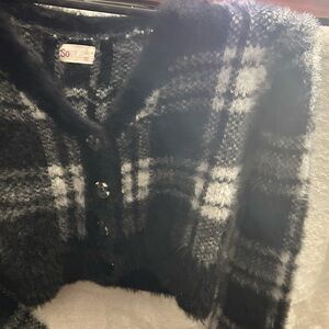 SO Black and White Plaid Cardigan
